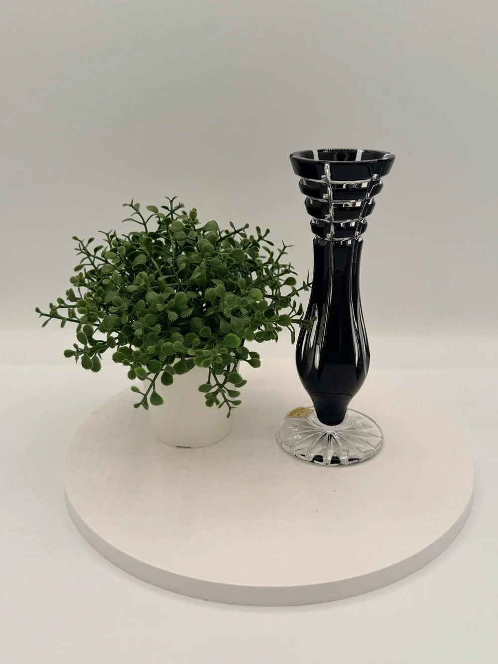 Vintage Caesar Bohemia Crystal Black Cut to Clear Bud Vase Czech Glass Art Deco